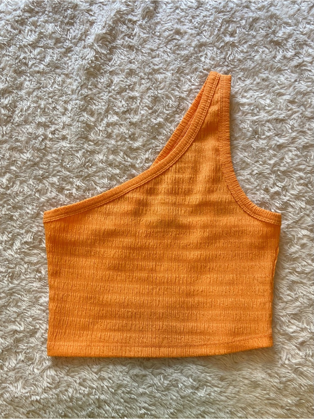 American Eagle Asymmetrical One-Shoulder Textured Orange Crop Top Medium